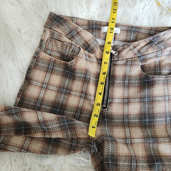 Y2K FOREVER 21 Plaid High Rise Flare Jeans 26 Stretch Raw Hem‎ Boho Hippie Pants - Picture 10 of 16